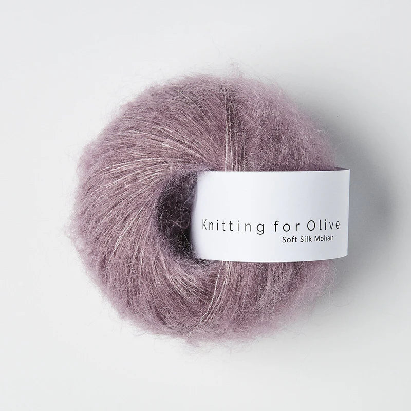 Ball of Soft Silk Mohair yarn with 'Knitting for Olive' label on a white background