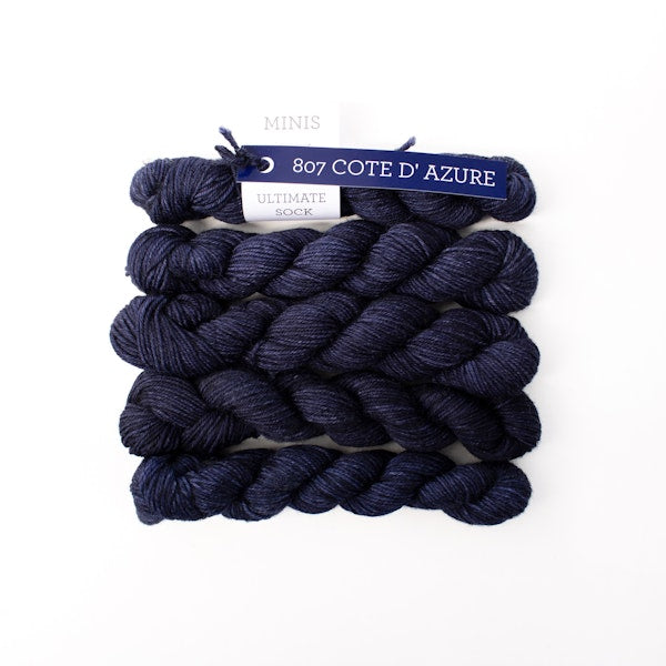 Malabrigo Ulimate Sock Mini Skeins in Cote D'Azure - Hand Dyed Deep Blue Sock Yarn