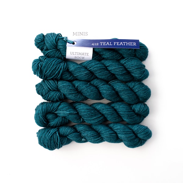 Malabrigo Ultimate Sock Mini Skeins in Teal Feather - Kettle Dyed Teal Blue Green Sock Yarn