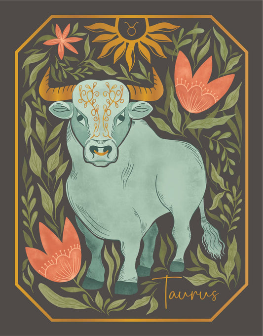 The Taurus Zodiac Garden Gold Foil Greeting Card: Single