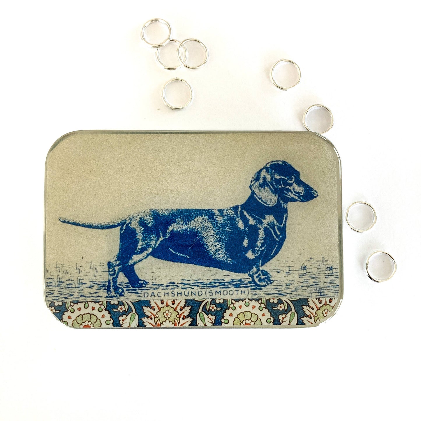 Dachshund notions tin, stitch marker tin: Large