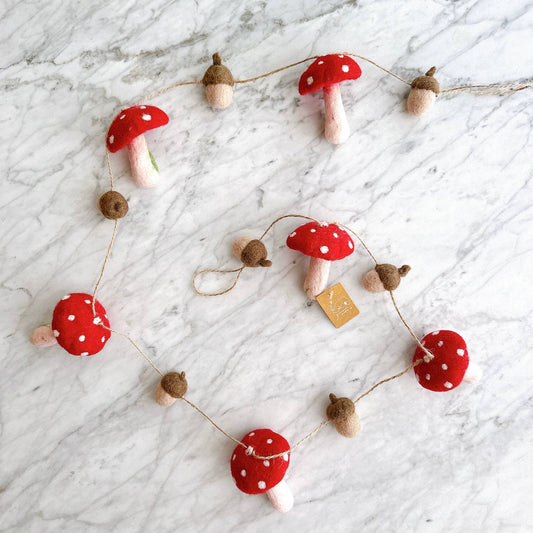 Felt Mushroom and Acorn Garland