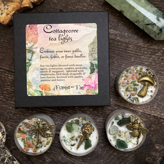 Cottagecore Tea Light Candle Set • Witchy Crystal Candles