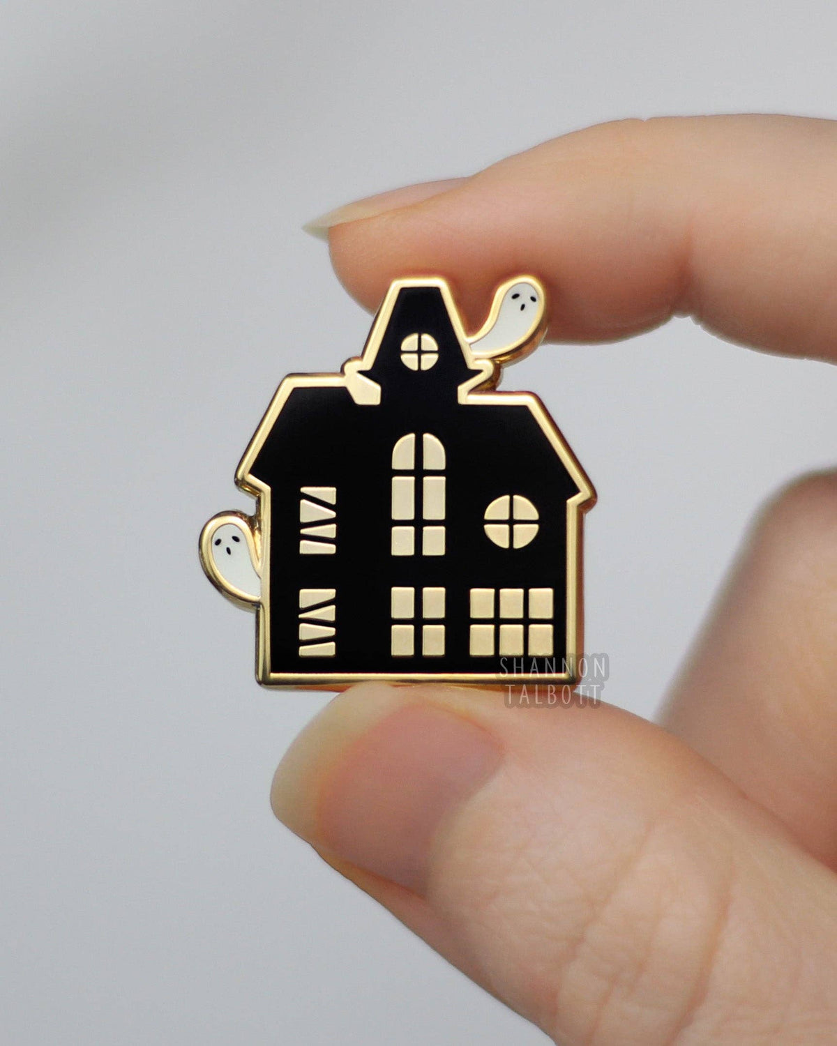 Haunted House Halloween Enamel Pin - Glow in the Dark - Gold