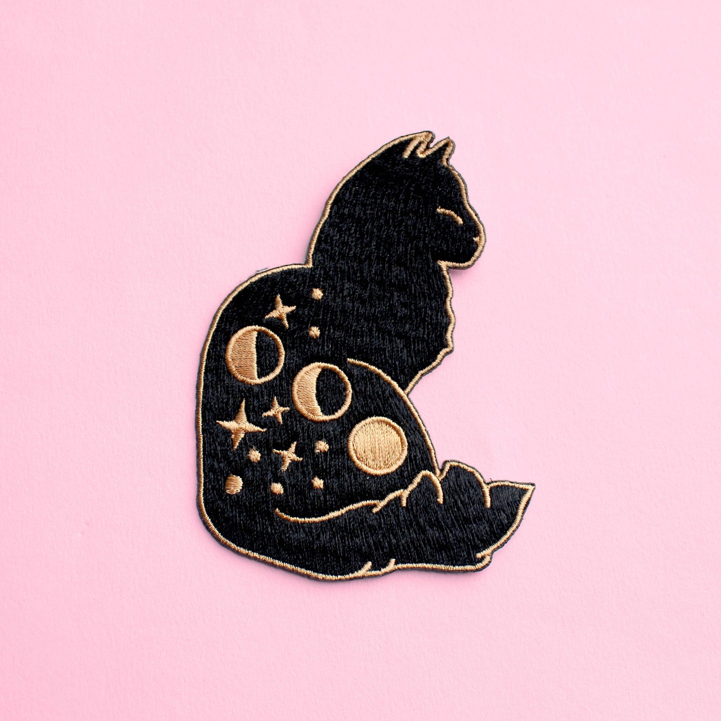 Celestial cat embroidered iron-on patch