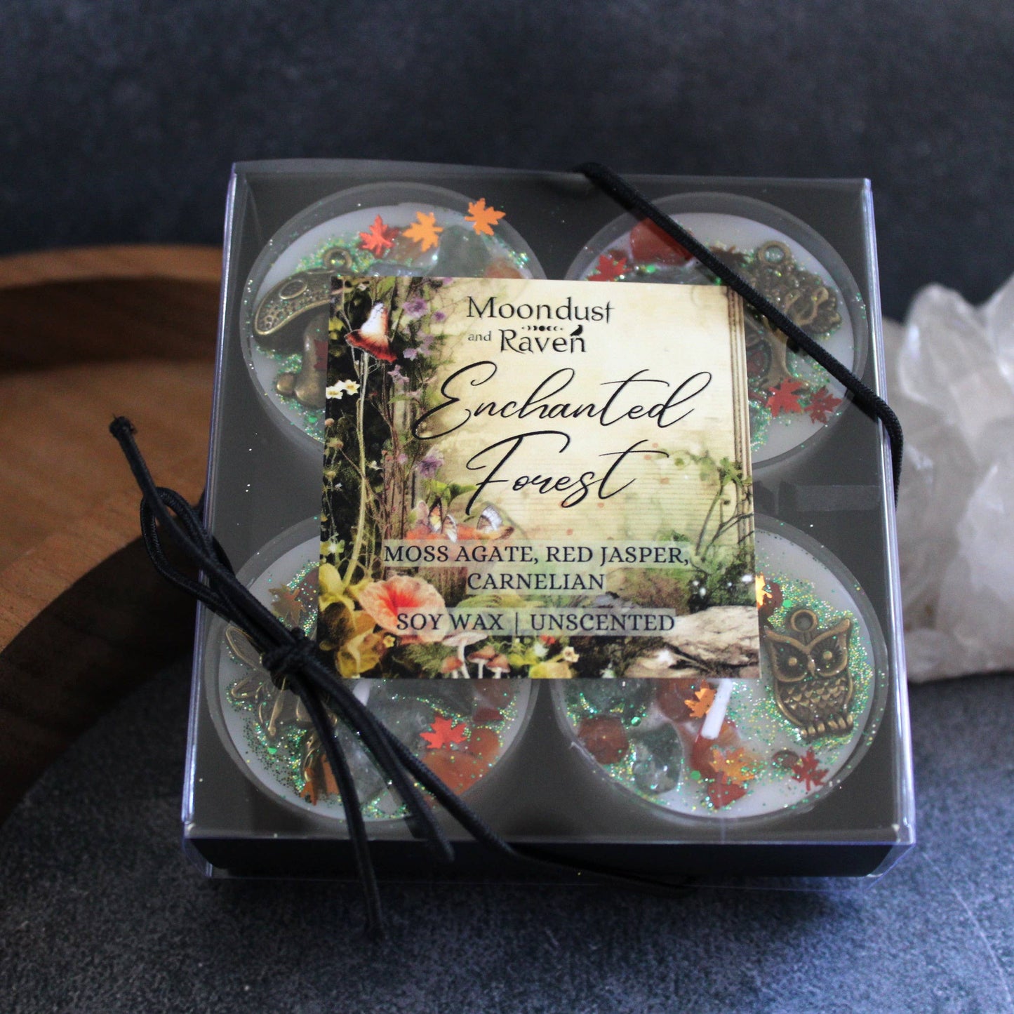 Enchanted Forest Tealight Crystal Candles, Ritual Candles