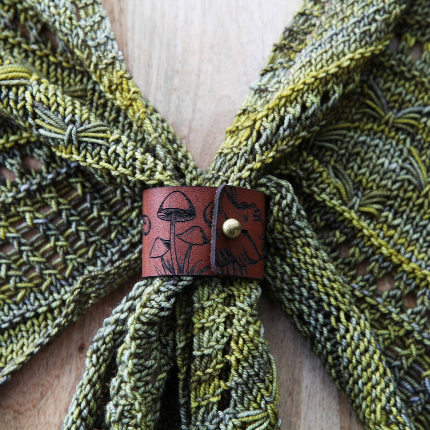 Mushroom Leather Shawl Cuff