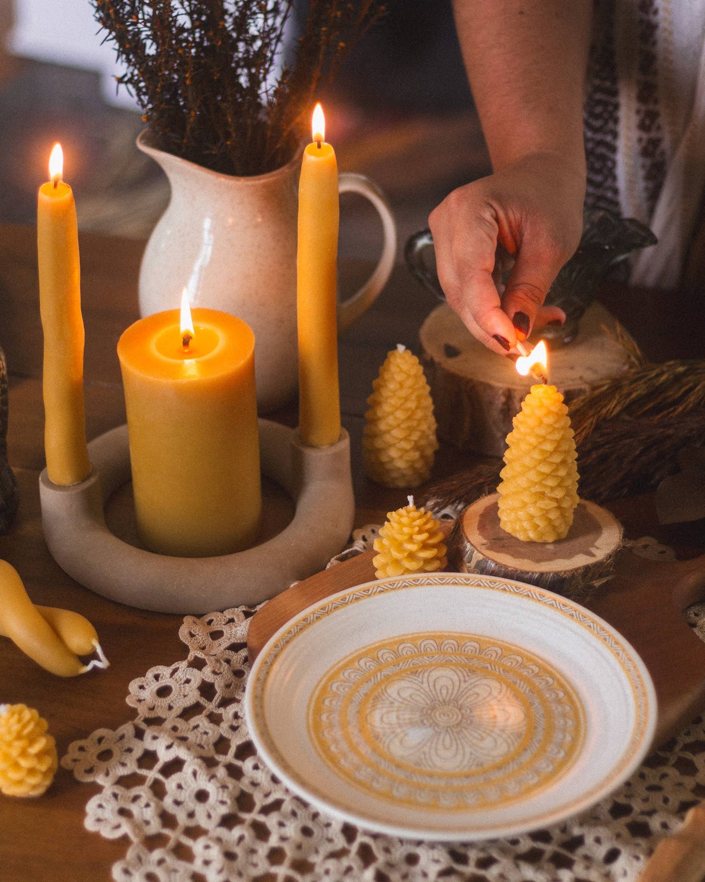 Medium Pinecone Shaped Beeswax Candle