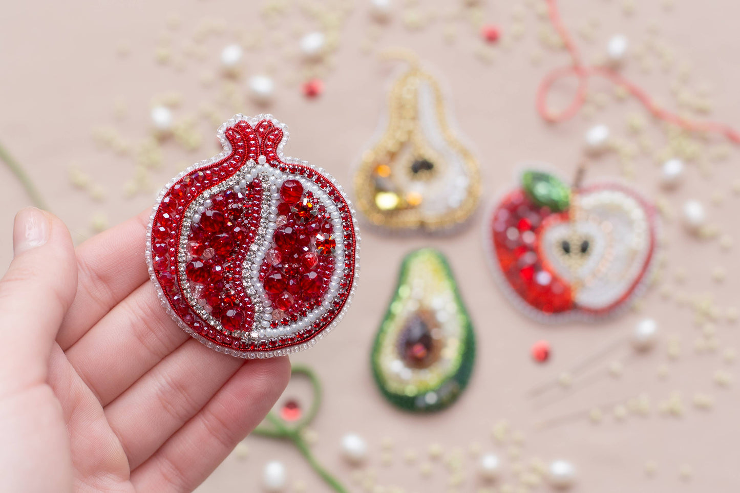 Pomegranate Brooch Kit: DIY Seed Bead Embroidery