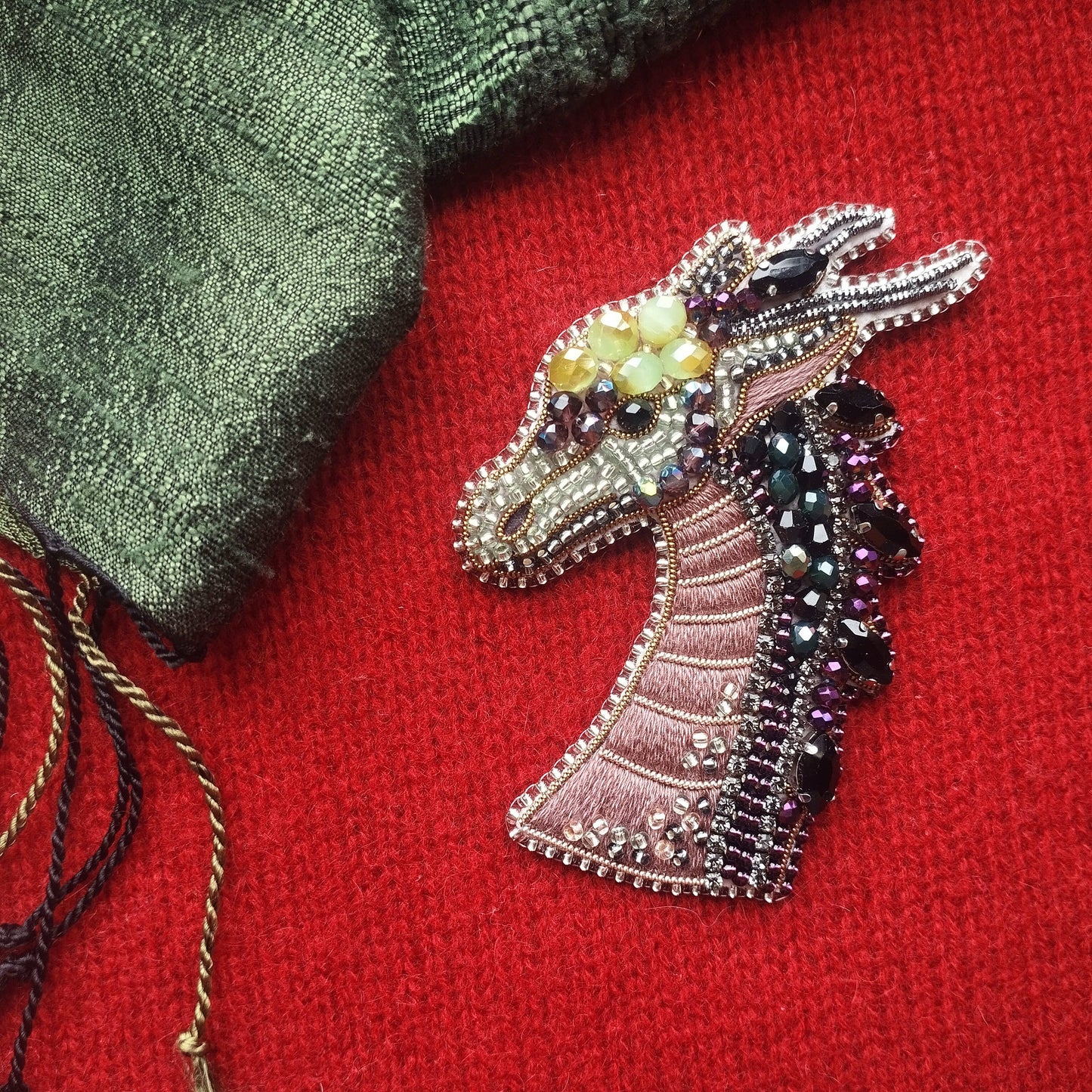 Bead Embroidery Dragon Brooch Kit: DIY Jewelry Making