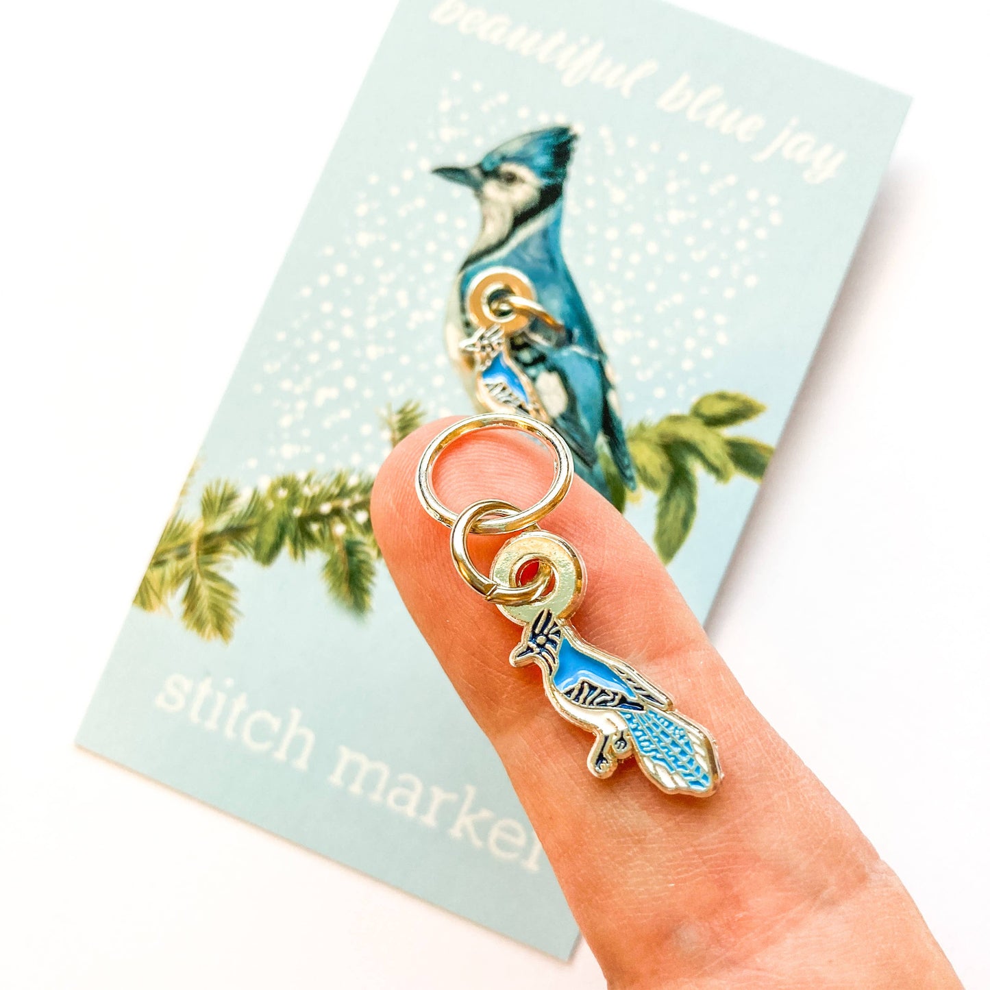 Blue Jay stitch marker or progress keeper: Removable