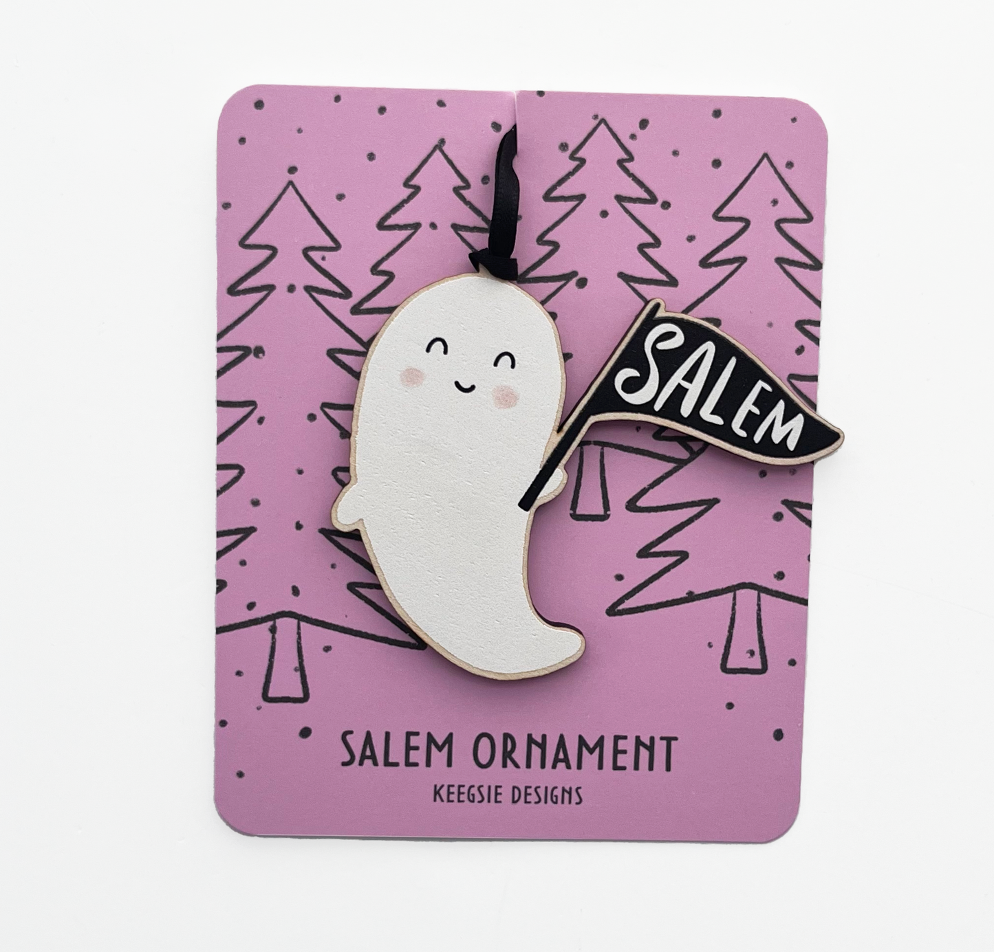 Salem Ghost Ornament - Silver String: Backing Card With Silver String