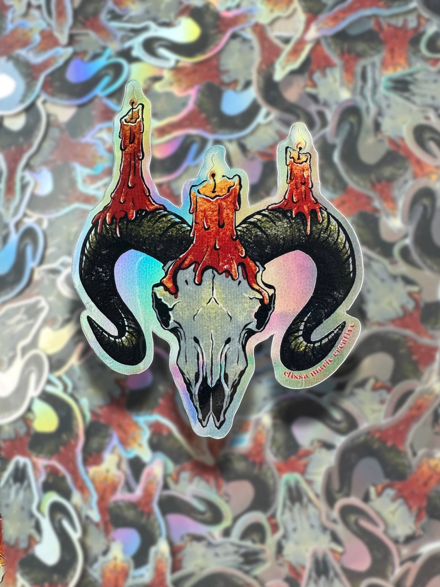 Ram Skull Holo Sticker | altar | candle magic | skulls