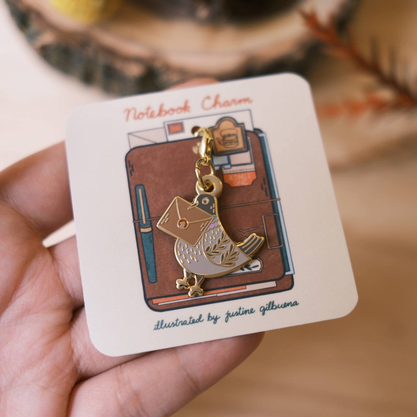 Pigeon Snail Mail Notebook Charm