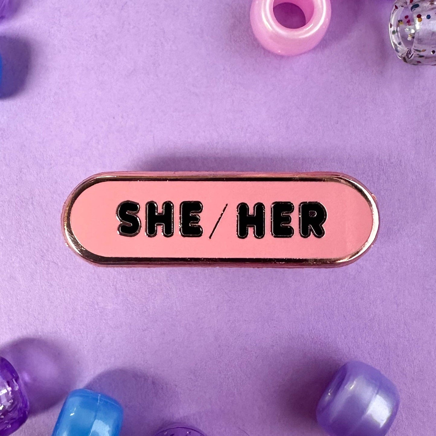 She/Her Pronoun Plaque Enamel Pin: Black