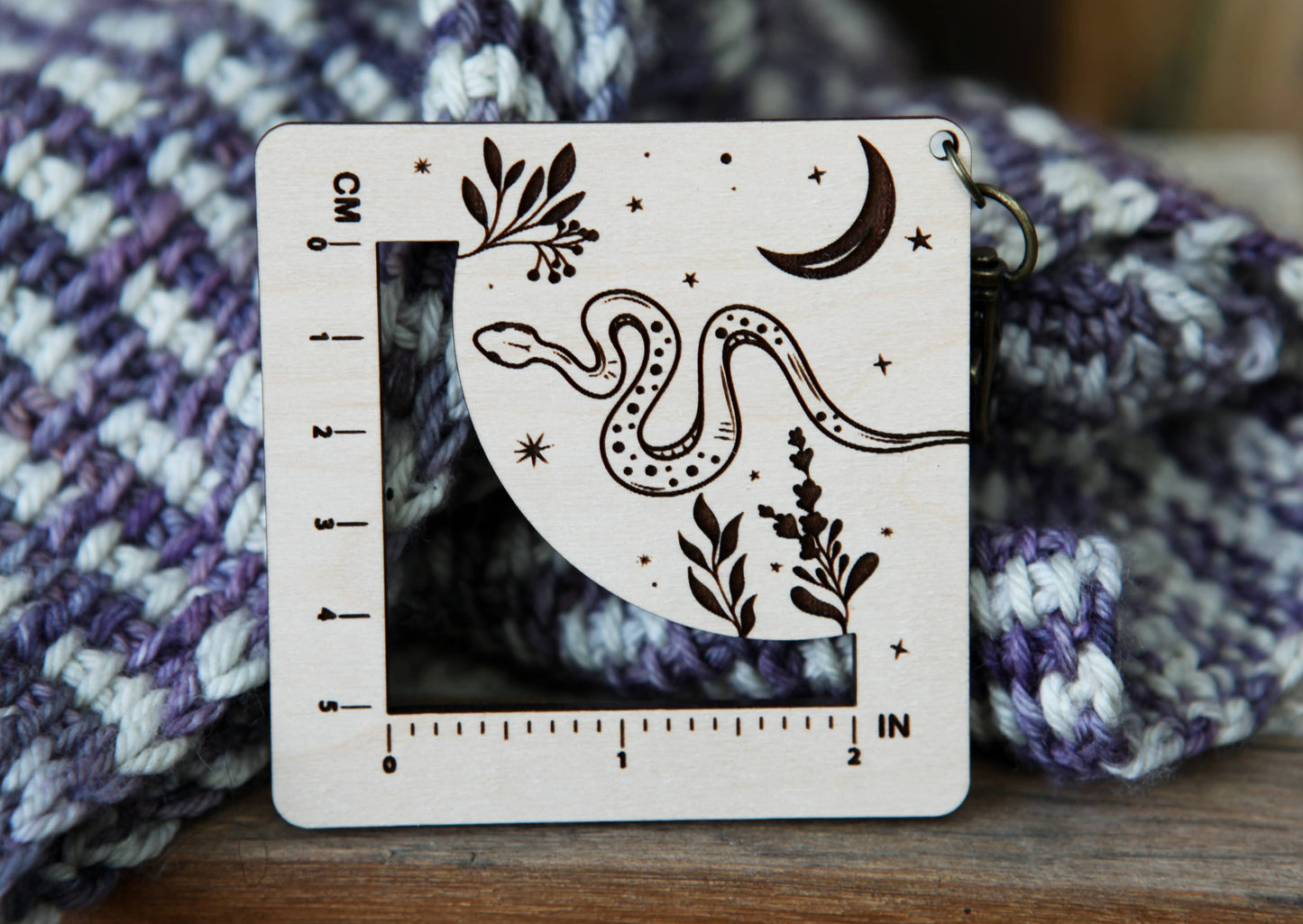 Snake with Moon Gauge Ruler - Maple & Bronze Fiber Arts