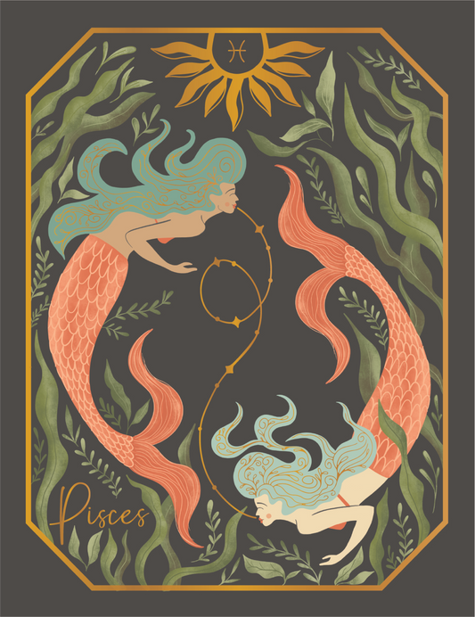 The Pisces Zodiac Garden Gold Foil Greeting Card: Single