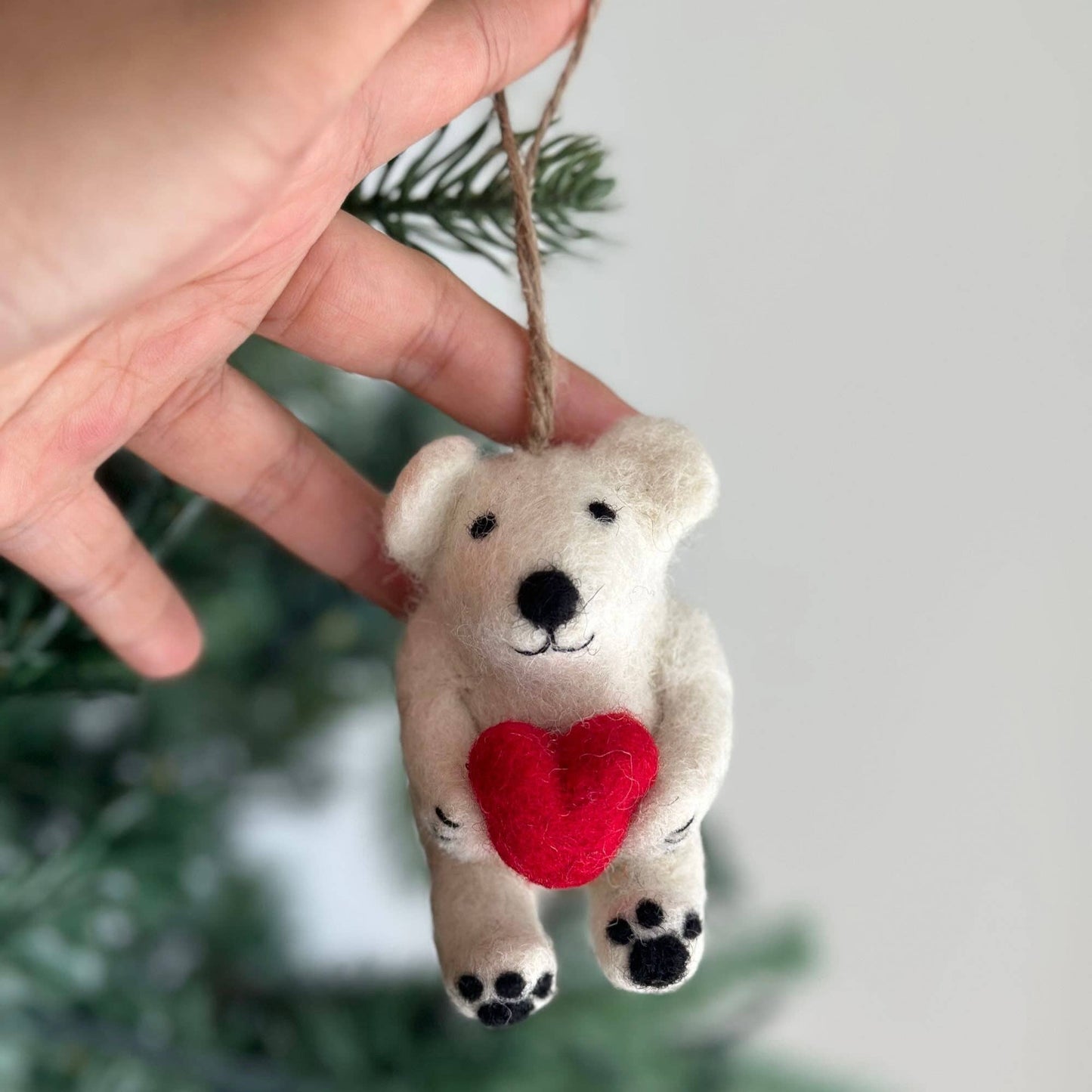 Polar Bear with a Heart - Felt Hanging Ornament