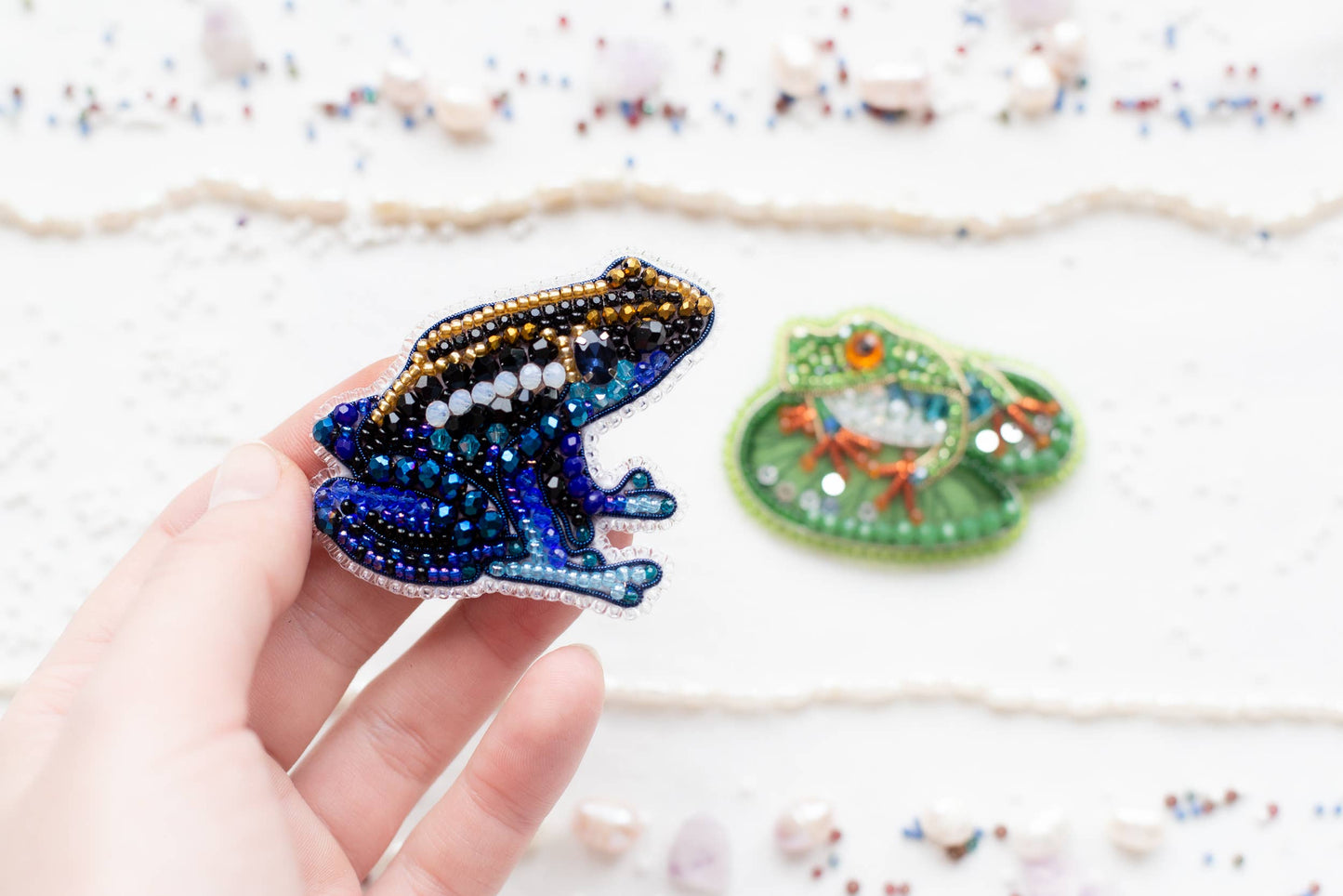 Bead Embroidery Kit: DIY Seed Bead Frog Brooch