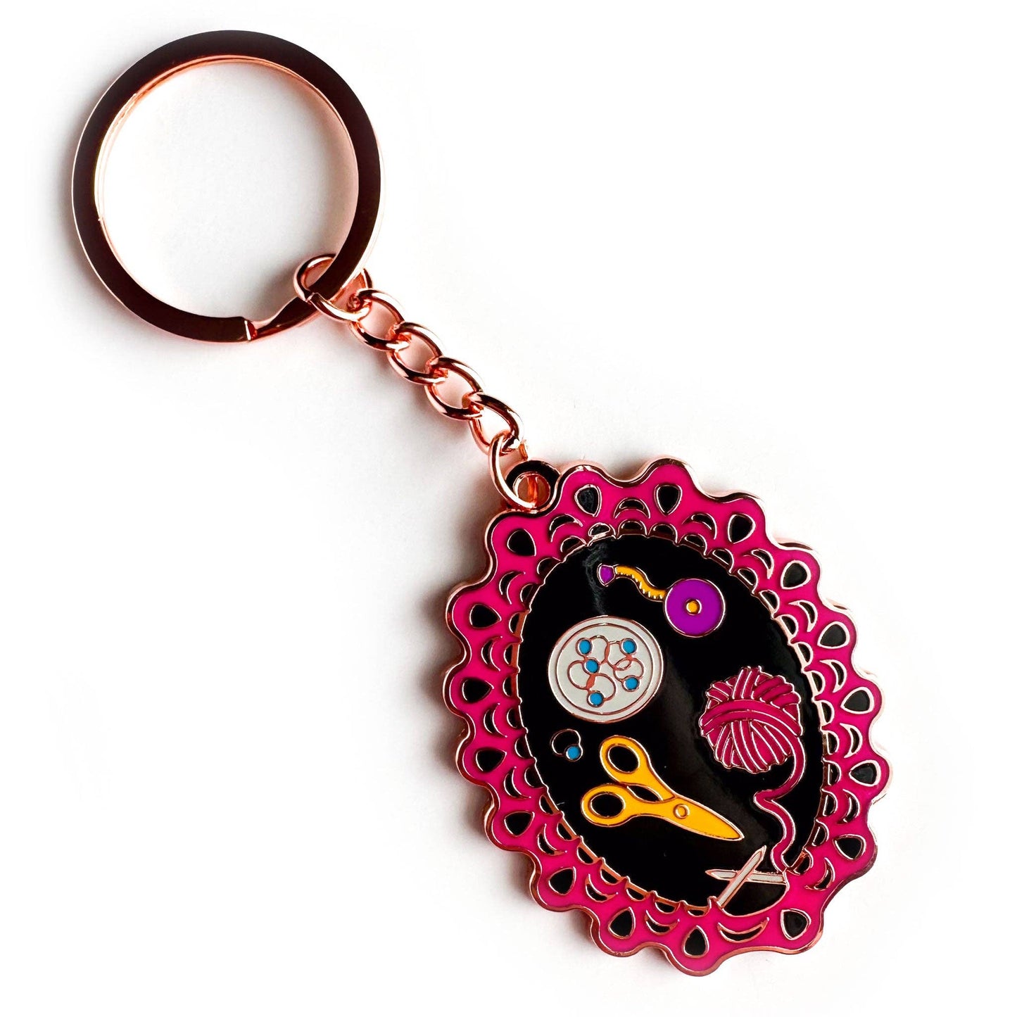 Knitting Session Enamel Keychain