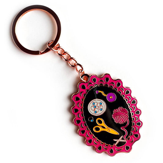 Knitting Session Enamel Keychain