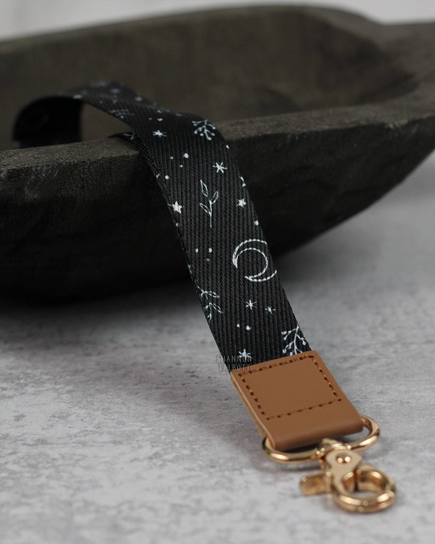 Witchy Crescent Moon and Stars Lanyard Wristlet Keychain