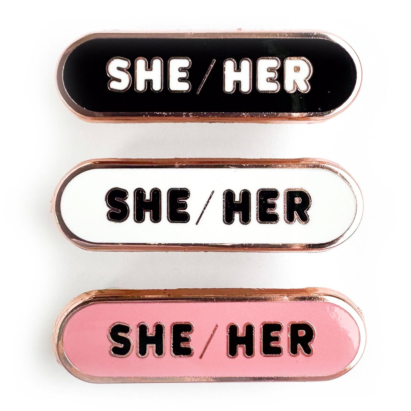 She/Her Pronoun Plaque Enamel Pin: Black