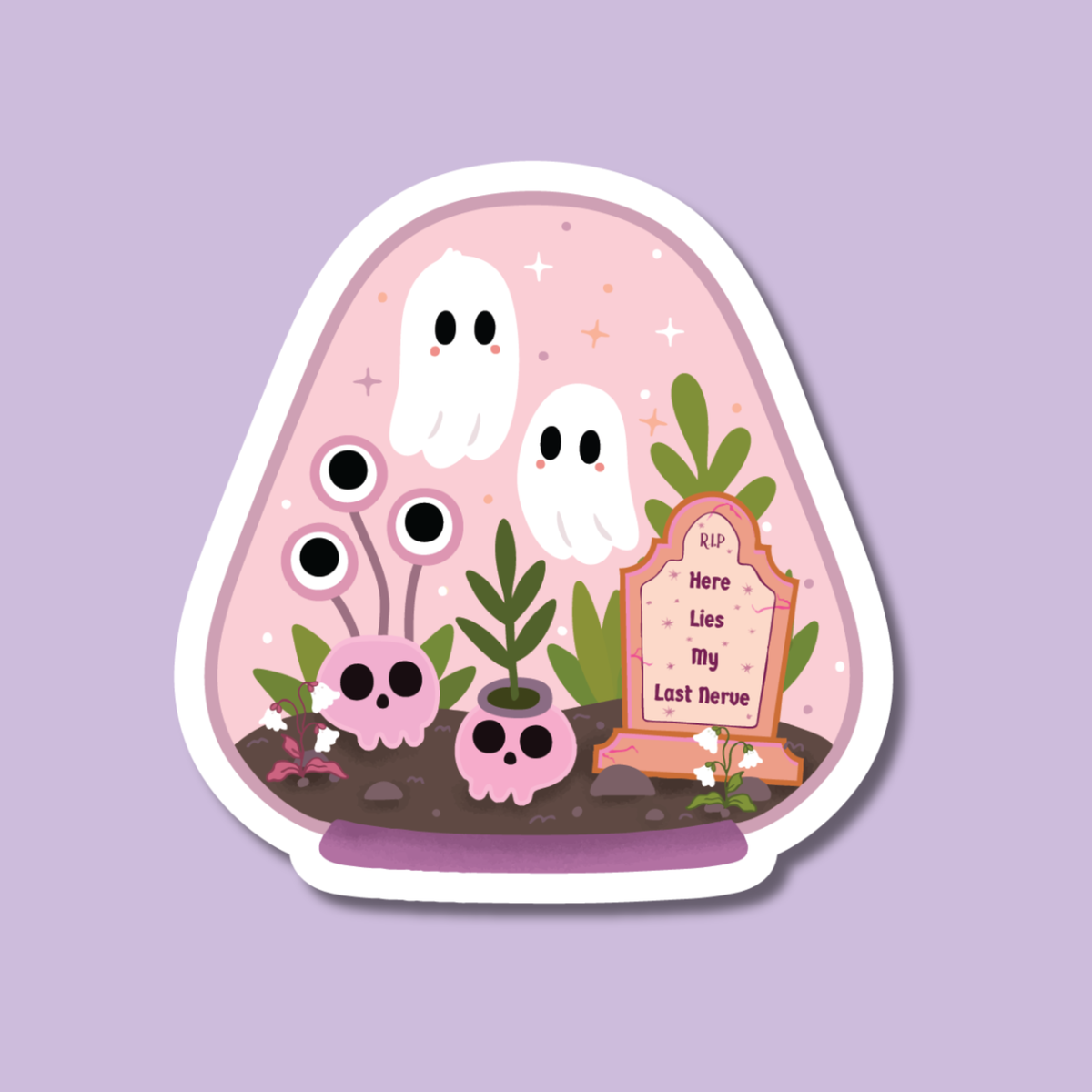 Here Lies My Last Nerve Ghost Terrarium Sticker