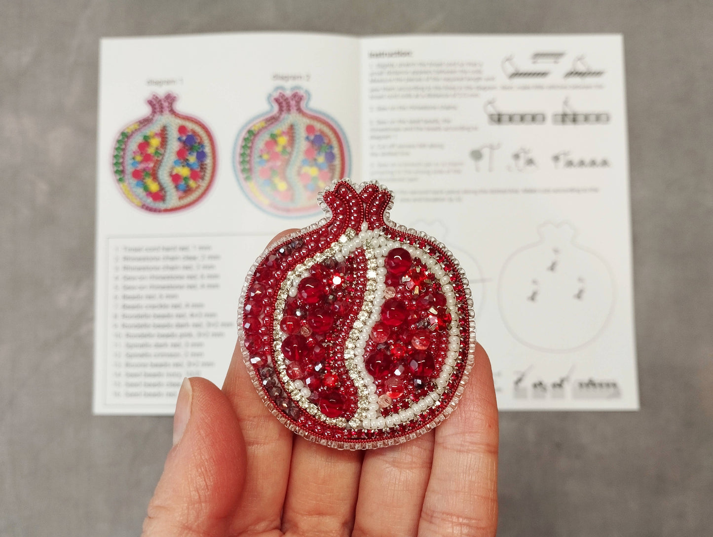 Pomegranate Brooch Kit: DIY Seed Bead Embroidery