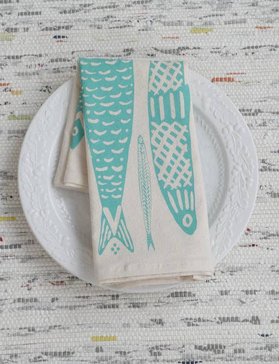Sardines Tea Towel Tea Towel (Mint Green)