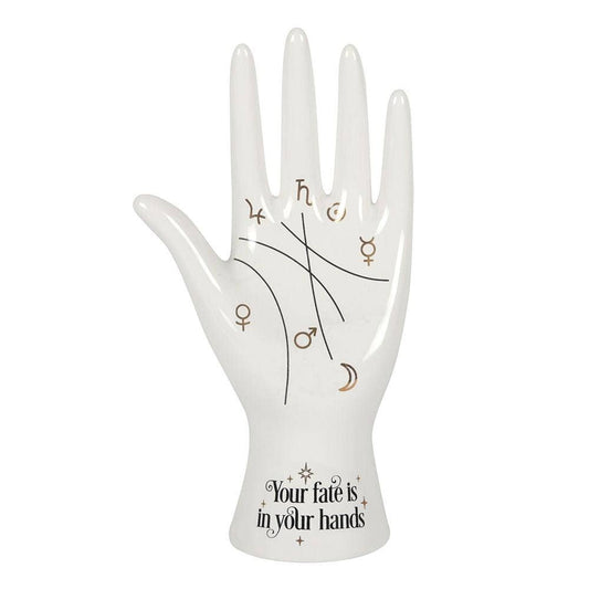 SALE - White Ceramic Palmistry Hand Ring Holder