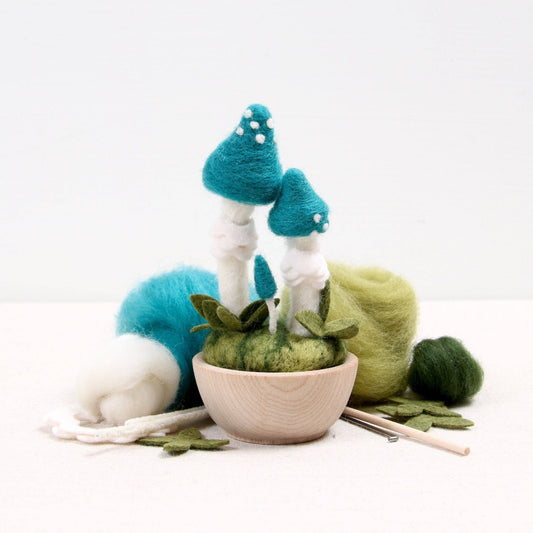 Blue Roundhead Mushroom Needle Felting Kit