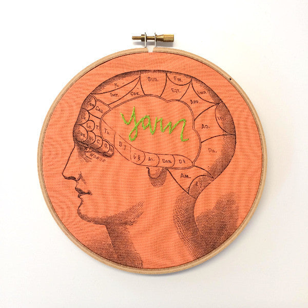 "Yarn" Phrenology Hoop, Handmade Wall Art