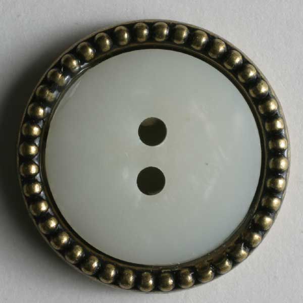 White Polyamide Button with Brass Detail 330215
