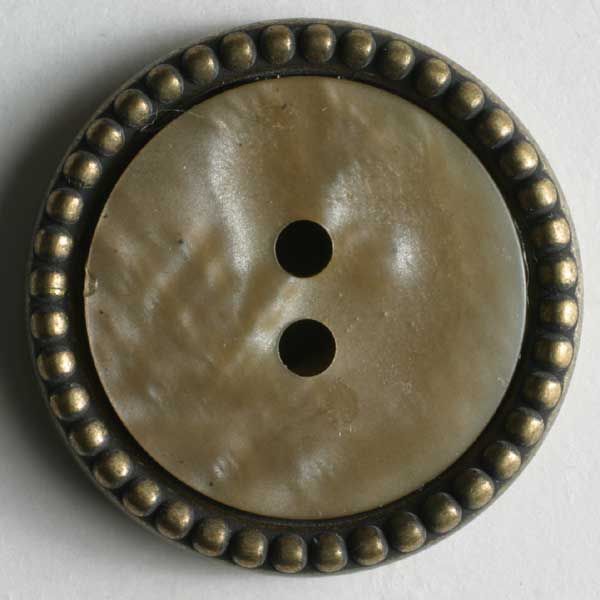 Beige Polyamide Button with Brass Detail - 23mm -  330217