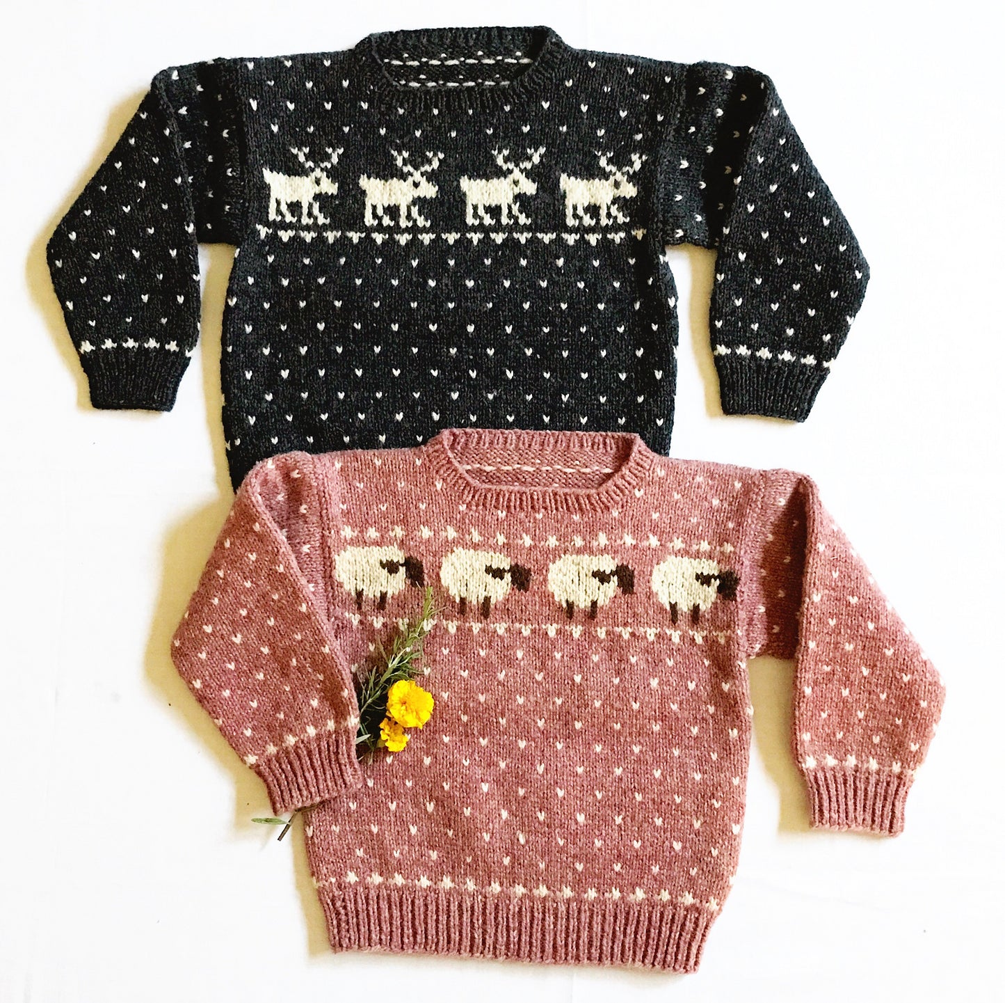 #1 Sheep & Reindeer Sweaters- child's sweaters by Yankee Knitter Designs
