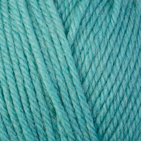 A close-up image of a skein of Berroco Ultra Wool worsted weight yarn in a solid light aqua blue color.