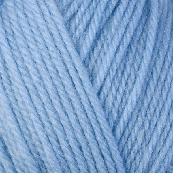 A close-up image of a skein of Berroco Ultra Wool worsted weight yarn in a solid light blue color.