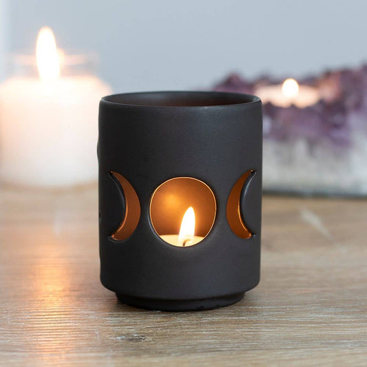 Small Black Triple Moon Cut Out Tealight Candle Holder