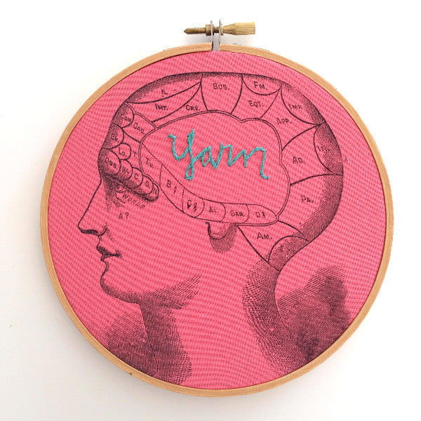 "Yarn" Phrenology Hoop, Handmade Wall Art